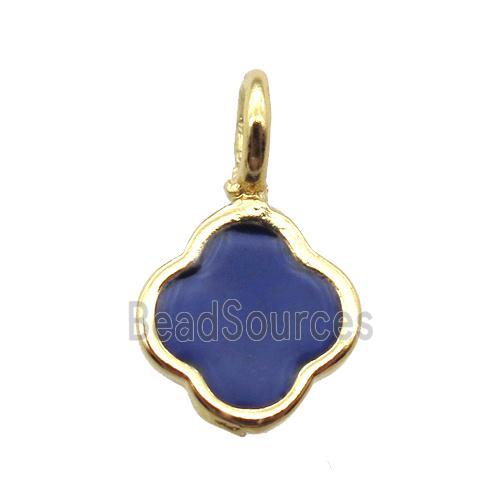 copper clover pendant with blue enameling, gold plated