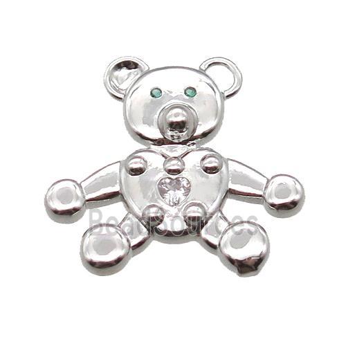 copper bear pendant pave zircon, platinum plated