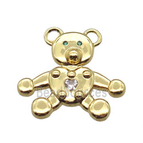 copper bear pendant pave zircon, gold plated