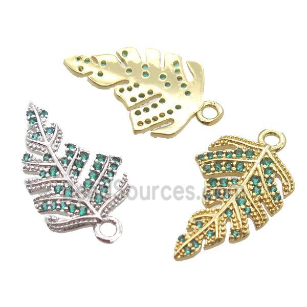 copper leaf pendant pave zircon, mixed