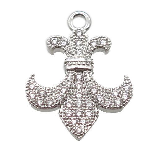 copper anchor pendant pave zircon, platinum plated