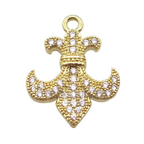 copper anchor pendant pave zircon, gold plated