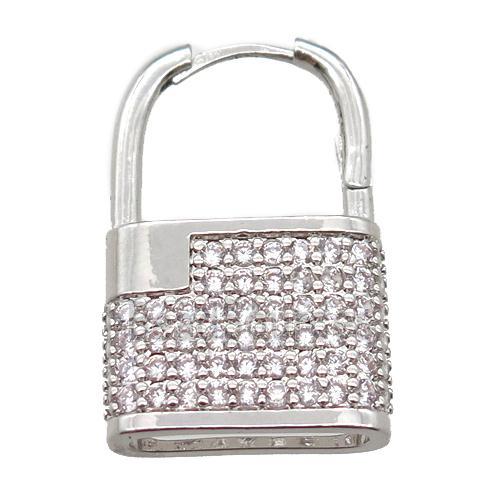 copper Lock Latchback Earrings pave zircon, platinum plated