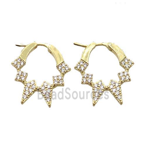 copper Latchback Earrings paved zircon, gold plated