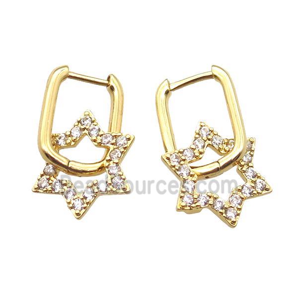 copper Latchback Earrings paved zircon, star, gold plated