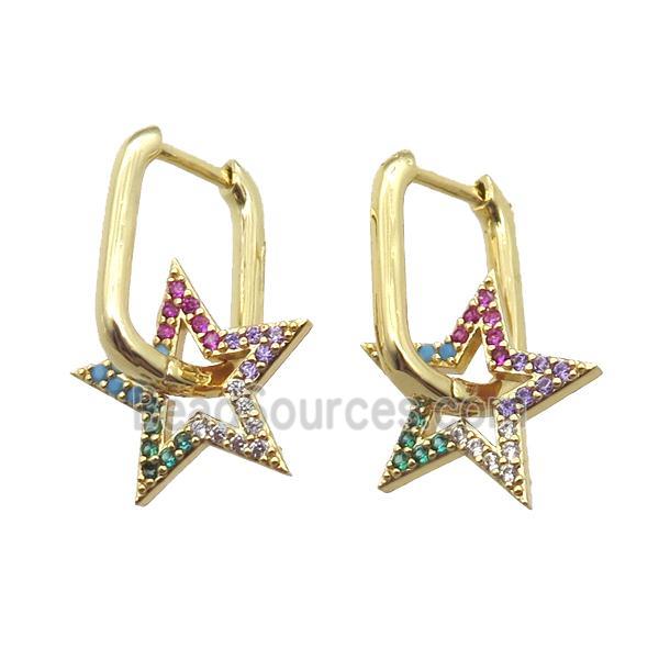 copper Latchback Earrings paved zircon, star, gold plated