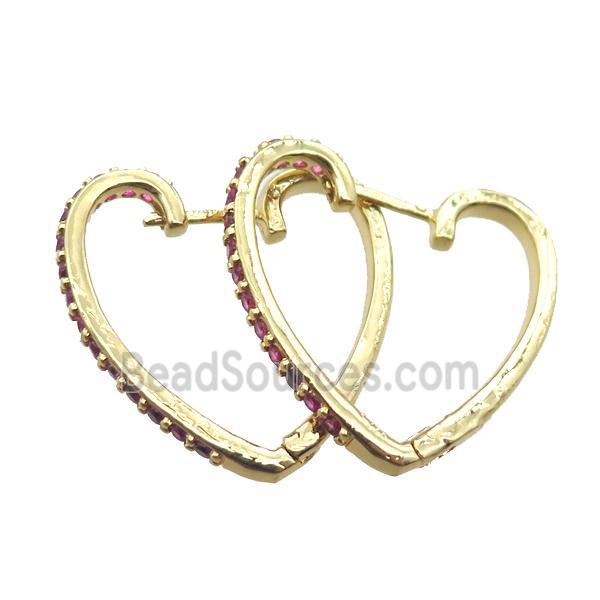 copper Latchback Earrings paved zircon, heart, gold plated