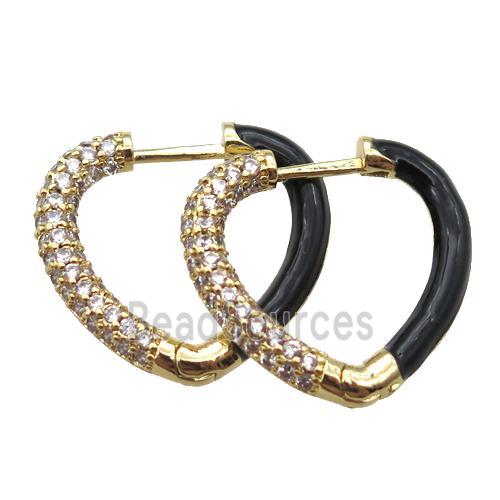 copper Latchback Earrings pave zircon with black Enameling, gold plated