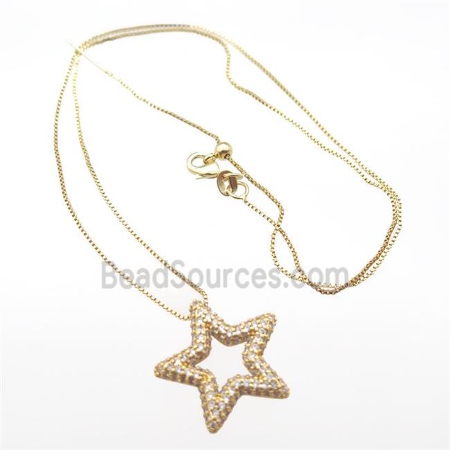 copper necklace with star pave zircon, gold plated