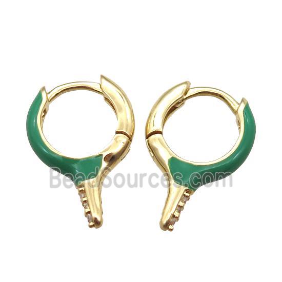 copper hoop Earrings with green Enameling, gold plated