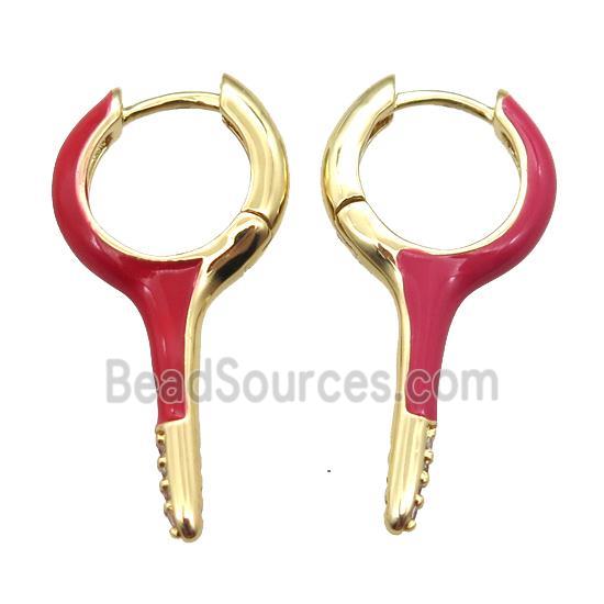 copper hoop Earrings with red Enameling, gold plated