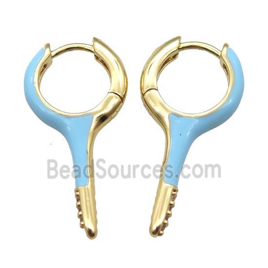 copper hoop Earrings with blue Enameling, gold plated