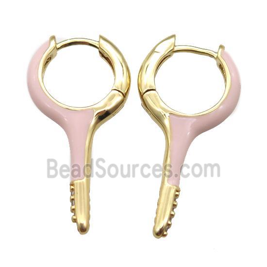 copper hoop Earrings with pink Enameling, gold plated