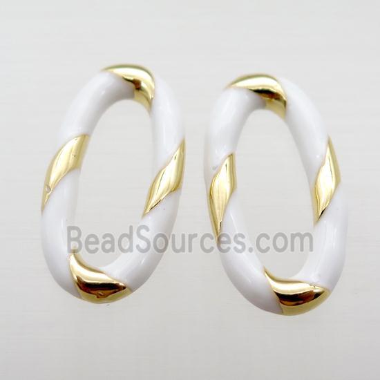 copper oval connector with white Enameling, gold plated