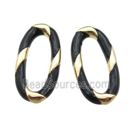 copper oval connector with black Enameling, gold plated