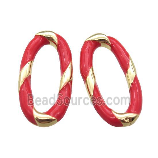 copper oval connector with red Enameling, gold plated