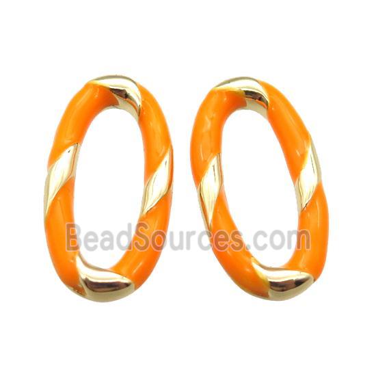 copper oval connector with orange Enameling, gold plated