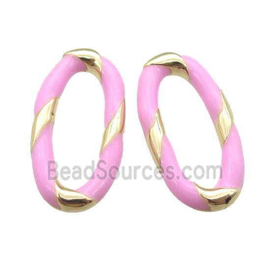 copper oval connector with pink Enameling, gold plated