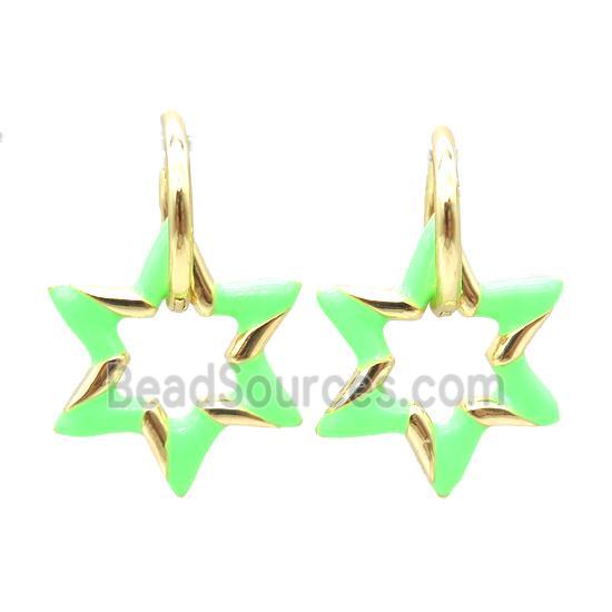 copper hoop Earring with enameling, star, gold plated