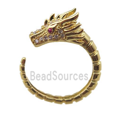 copper dragon Rings pave zircon, Resizable, gold plated