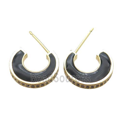 copper stud Earrings with black Enameling, gold plated