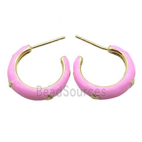 copper stud Earrings with pink Enameling, gold plated