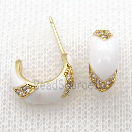 copper stud Earrings with white Enameling, gold plated