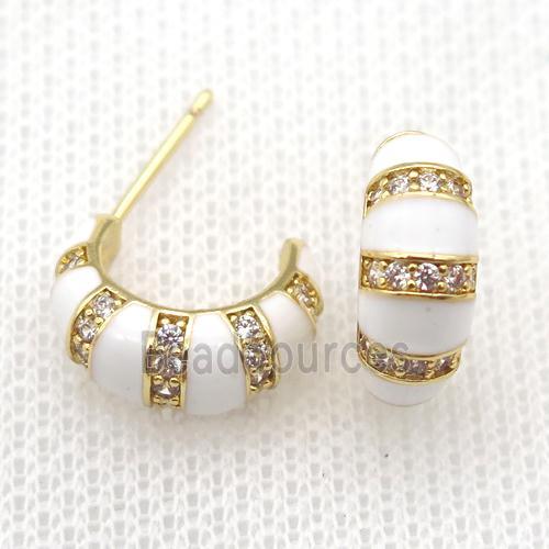 copper stud Earrings with white Enameling, gold plated