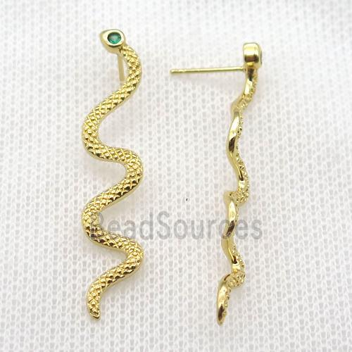 copper snake stud Earrings paved zircon, gold plated