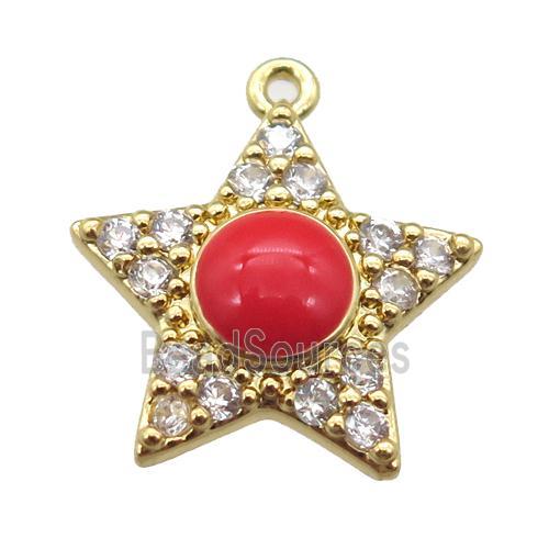 copper star pendant pave zircon, gold plated