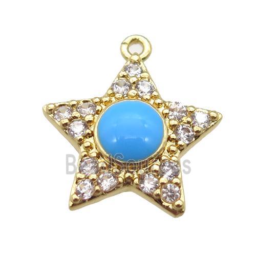 copper star pendant pave zircon, gold plated