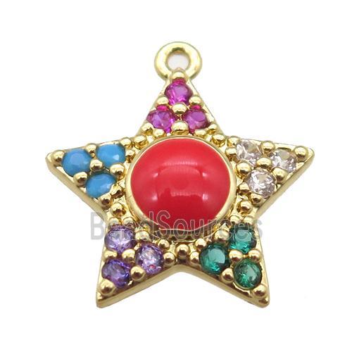 copper star pendant pave zircon, gold plated