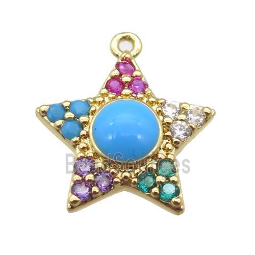 copper star pendant pave zircon, gold plated