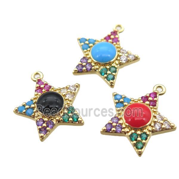 copper star pendant pave zircon, mixed, gold plated