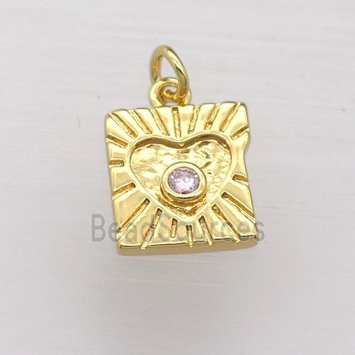 copper square pendant pave zircon, gold plated