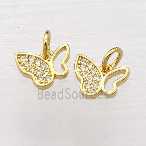 copper butterfly pendant pave zircon, gold plated