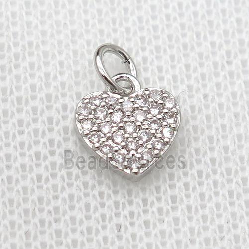 copper heart pendant pave zircon, platinum plated