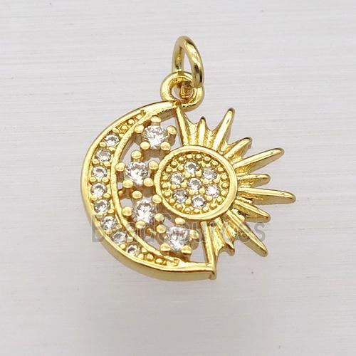 copper moon pendant pave zircon, sun, gold plated