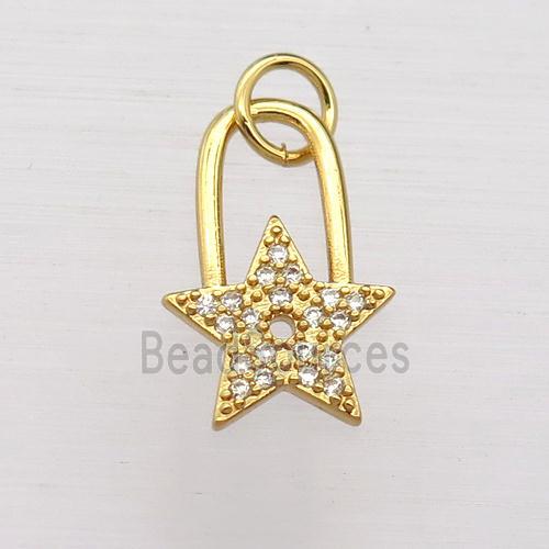 copper star pendant pave zircon, gold plated