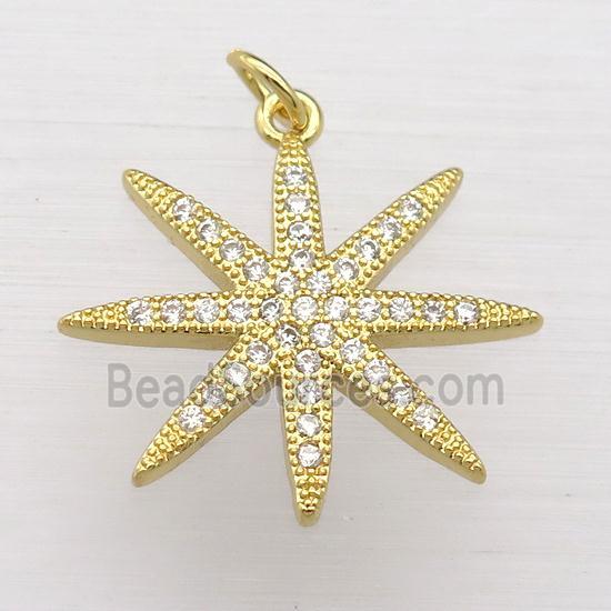 copper northstar pendant pave zircon, gold plated