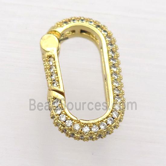 copper Carabiner Lock pendant pave zircon, gold plated