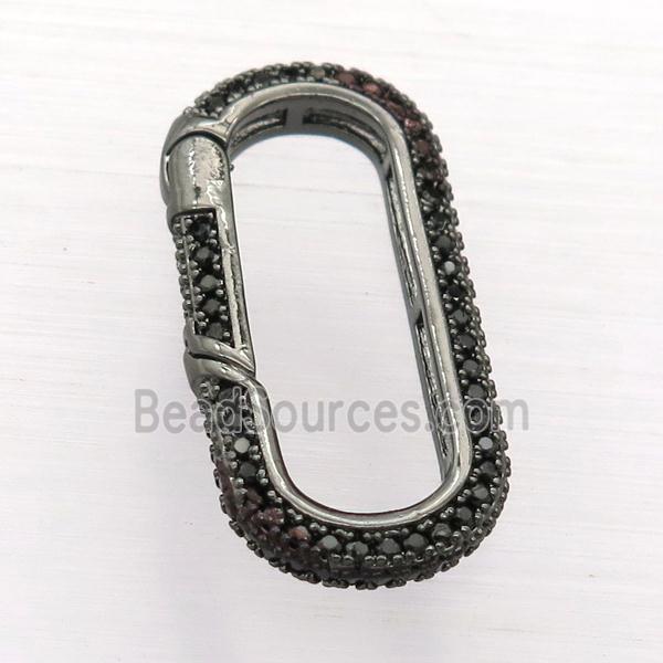 copper Carabiner Lock pendant pave zircon, black plated