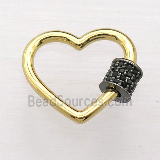 copper Carabiner Lock pendant pave zircon, heart, gold plated