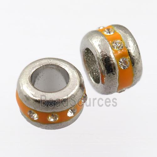 copper rondelle beads pave zircon, platinum plated, orange