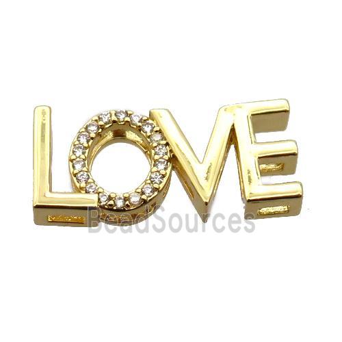 copper LOVE beads pave zircon, gold plated