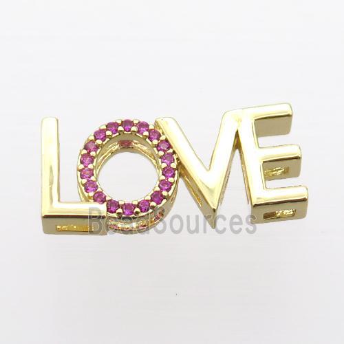 copper LOVE beads pave zircon, gold plated