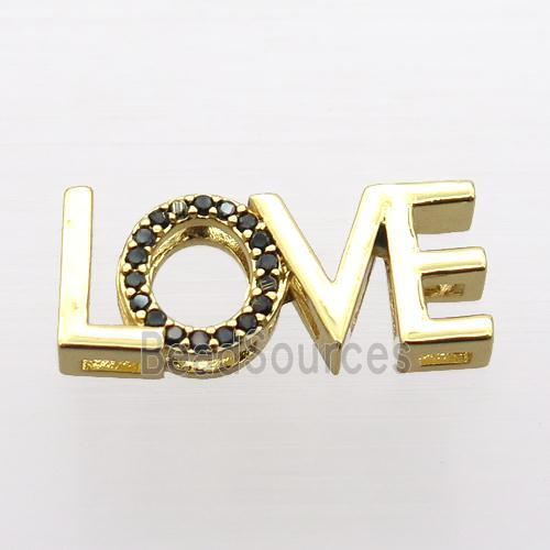 copper LOVE beads pave zircon, gold plated