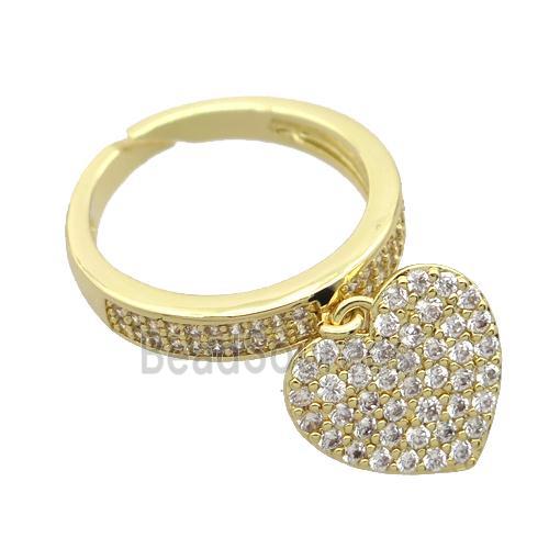 copper Rings pave zircon with heart, gold plated