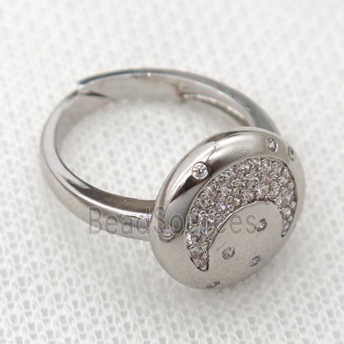 copper Rings pave zircon with moon, platinum plated