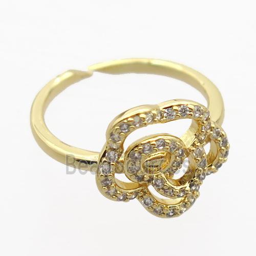 copper Rings pave zircon with flower, gold plated